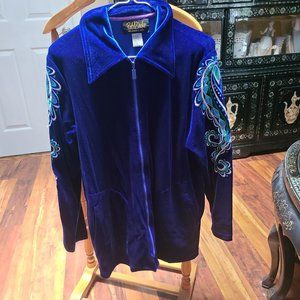 Bob Mackie, S, Blue Velour embroidered Jacket
